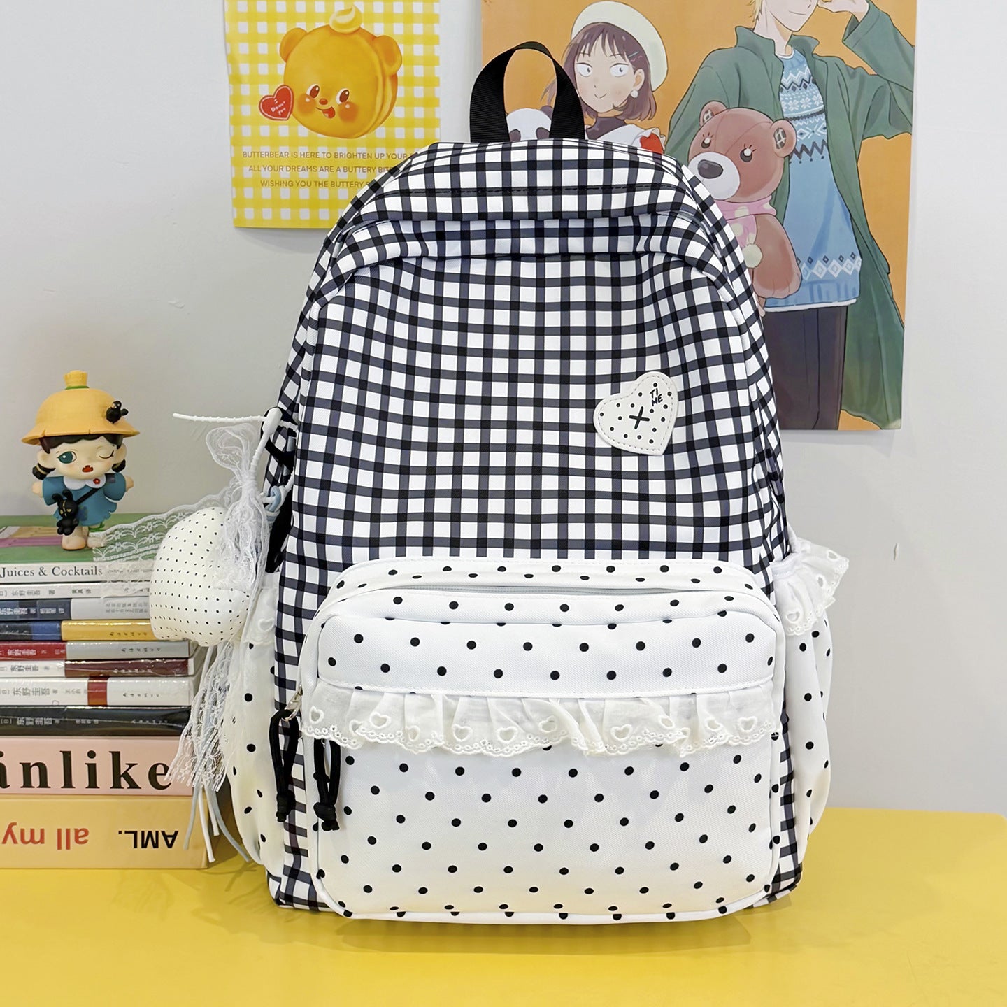Verspielter Gingham-Druck-Rucksack