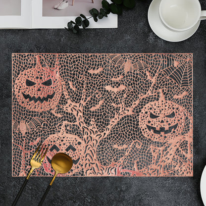 Halloween-Tischsets aus Kunststoff mit filigranem Kürbis- und Spinnennetz-Motiv