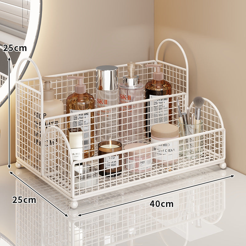 Gekrümmte Ecke Dreitier Metall Mesh Schminktisch und countertop Organizer