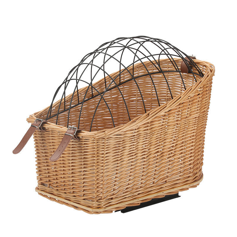 Front-Montage Rattan Fahrrad Haustierträgerkorb mit faltbarem metallenen Sicherheitsdome und verstellbaren Leder-Riemen Brehn