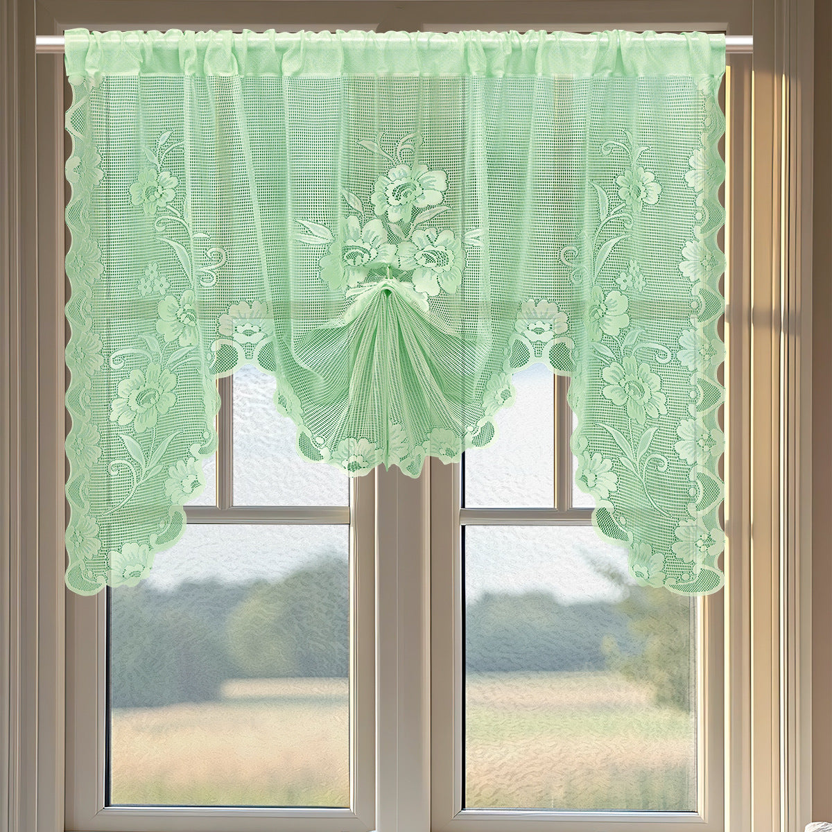 Elegante florale Spitzenfenstervorhänge