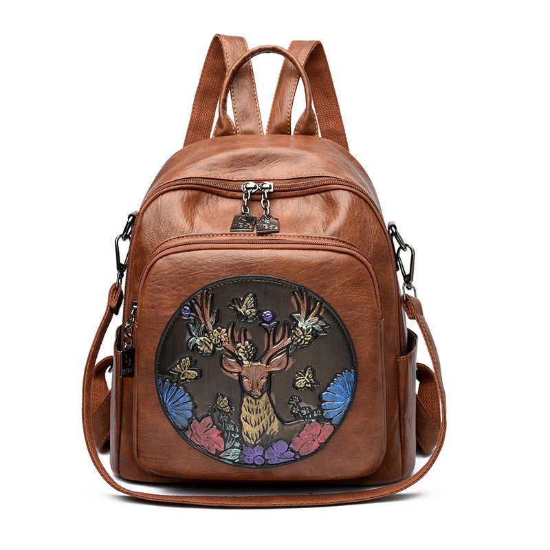 Kreativer bestickter Leder-Rucksack
