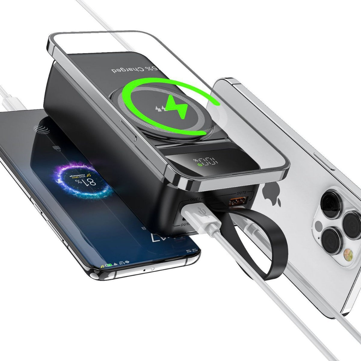 Tragbare Wireless Powerbank mit Intelligentem Lade-Management und Digitaler Anzeige Brehn