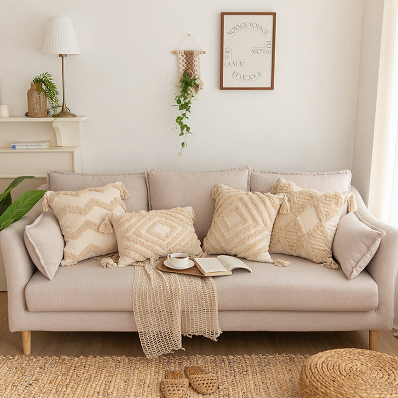 Quadratischer Zierkissenbezug im Boho‑Chic mit 3D‑Diamanttufting, Eckquasten und Baumwoll‑Leinen‑Mix Brehn