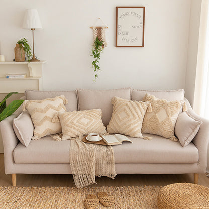 Quadratischer Zierkissenbezug im Boho‑Chic mit 3D‑Diamanttufting, Eckquasten und Baumwoll‑Leinen‑Mix Brehn