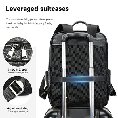 Premium Leder Mehrere Fächer Rucksack