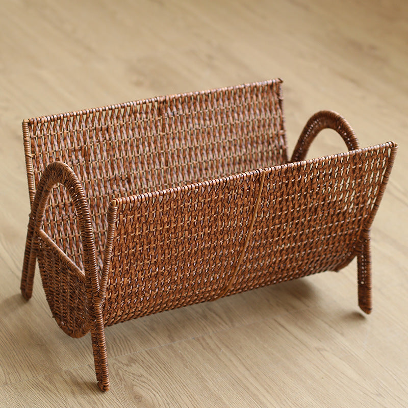 Unisex Rechteckiger Zeitschriftenkorb aus handgewebtem Rattan Brehn