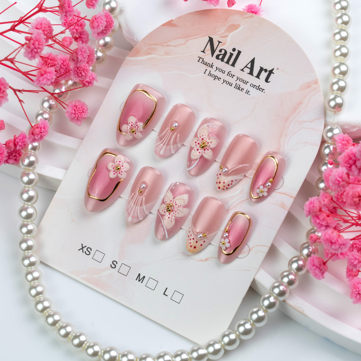 Künstlerisches florales eingeklebtes Press-On Nagelart Set