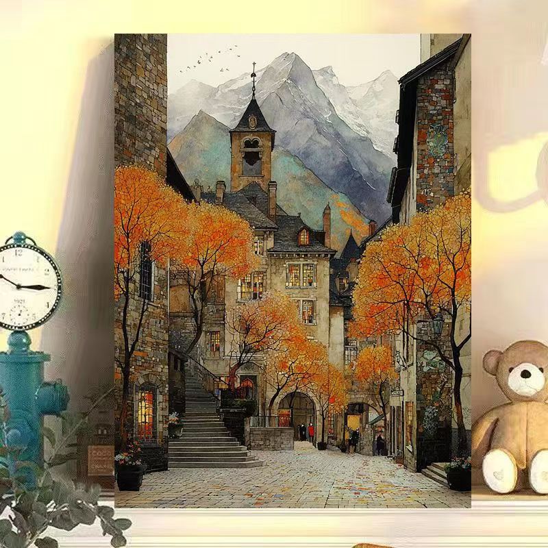 Vintage Europäische Landschaft Leinwand Kunstdruck Brehn