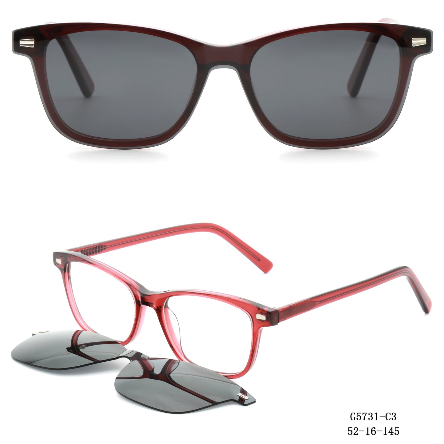 Damen modische Quadratische Sonnenbrille mit abnehmbaren Gläsern Brehn