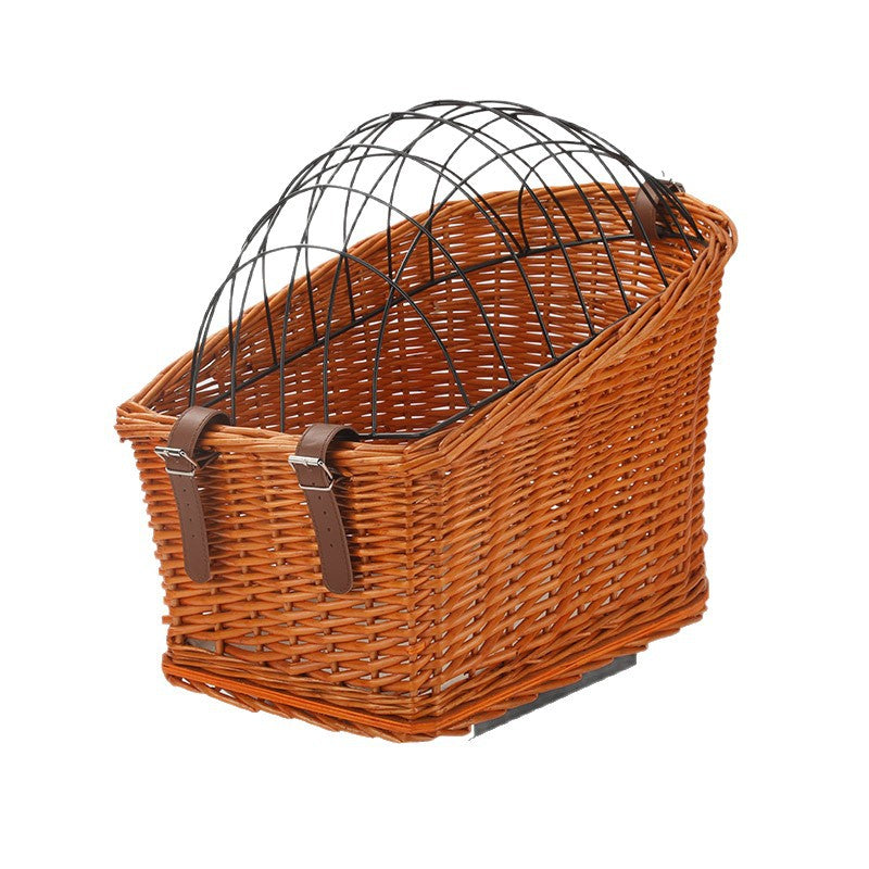 Front-Montage Rattan Fahrrad Haustierträgerkorb mit faltbarem metallenen Sicherheitsdome und verstellbaren Leder-Riemen Brehn