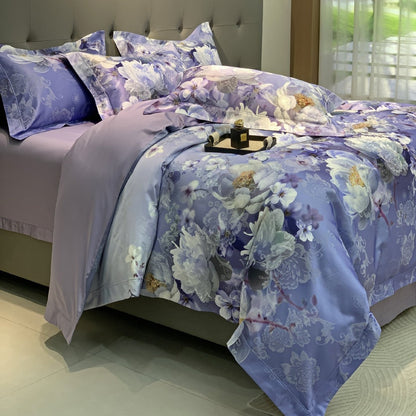 Florales Satin-Effekt Luxus Bettbezug und Kissenbezug Set