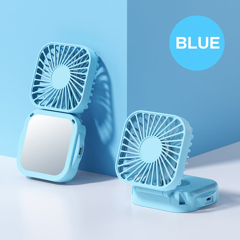 Unisex nan kompakt faltbarer Clip-on Handventilator mit integriertem Spiegel, verstellbarem Neigungswinkel und USB-wiederaufladbarem Akku Brehn
