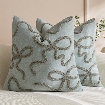 Quadratisches, strukturiertes Loop-Appliqué-Leinen-Mischkissenbezug