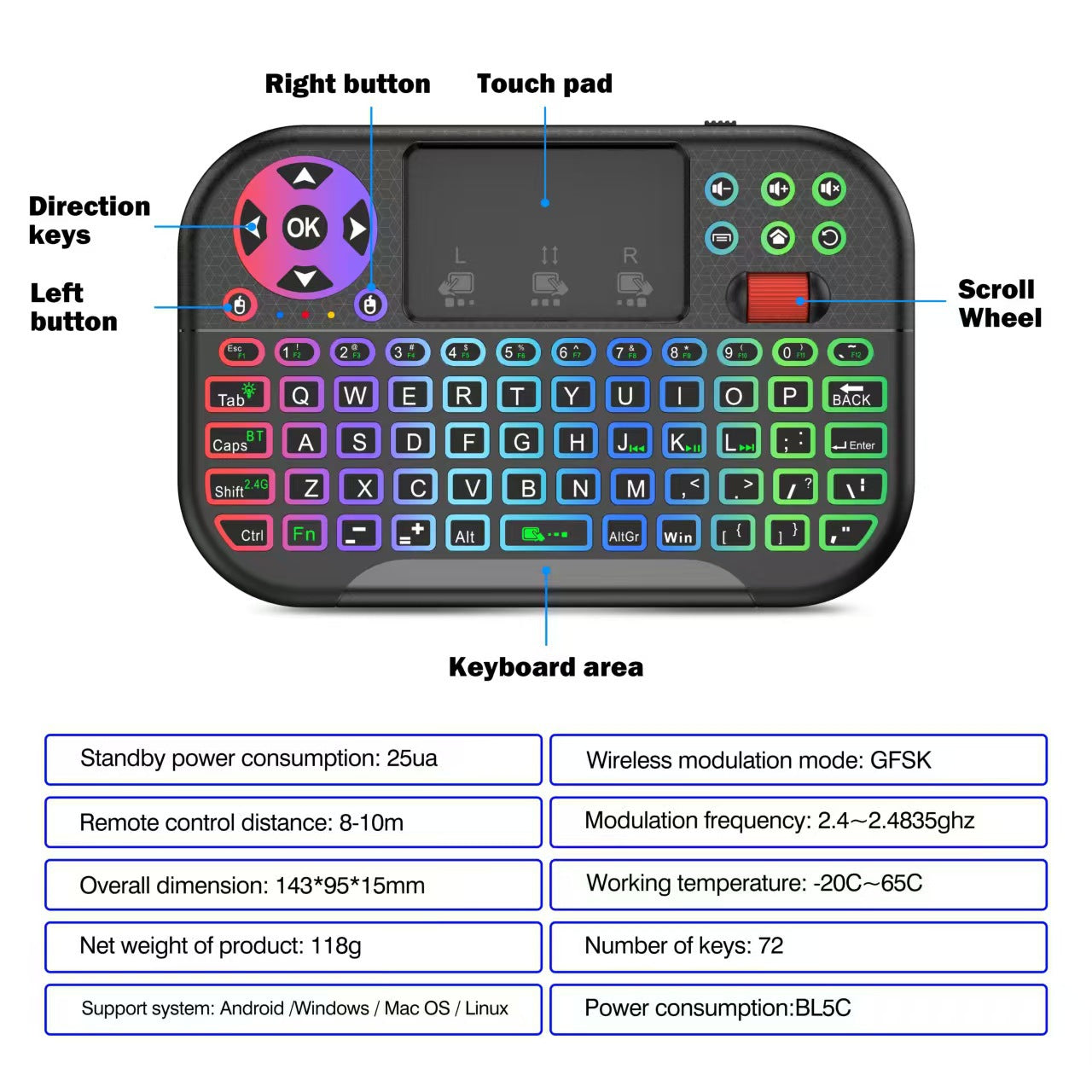 Mini Wireless Touchpad Tastatur Brehn