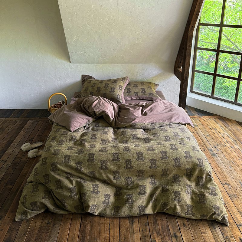 Teddy-Motiv Gewaschenes Baumwoll-Percale Bettwäsche-Set