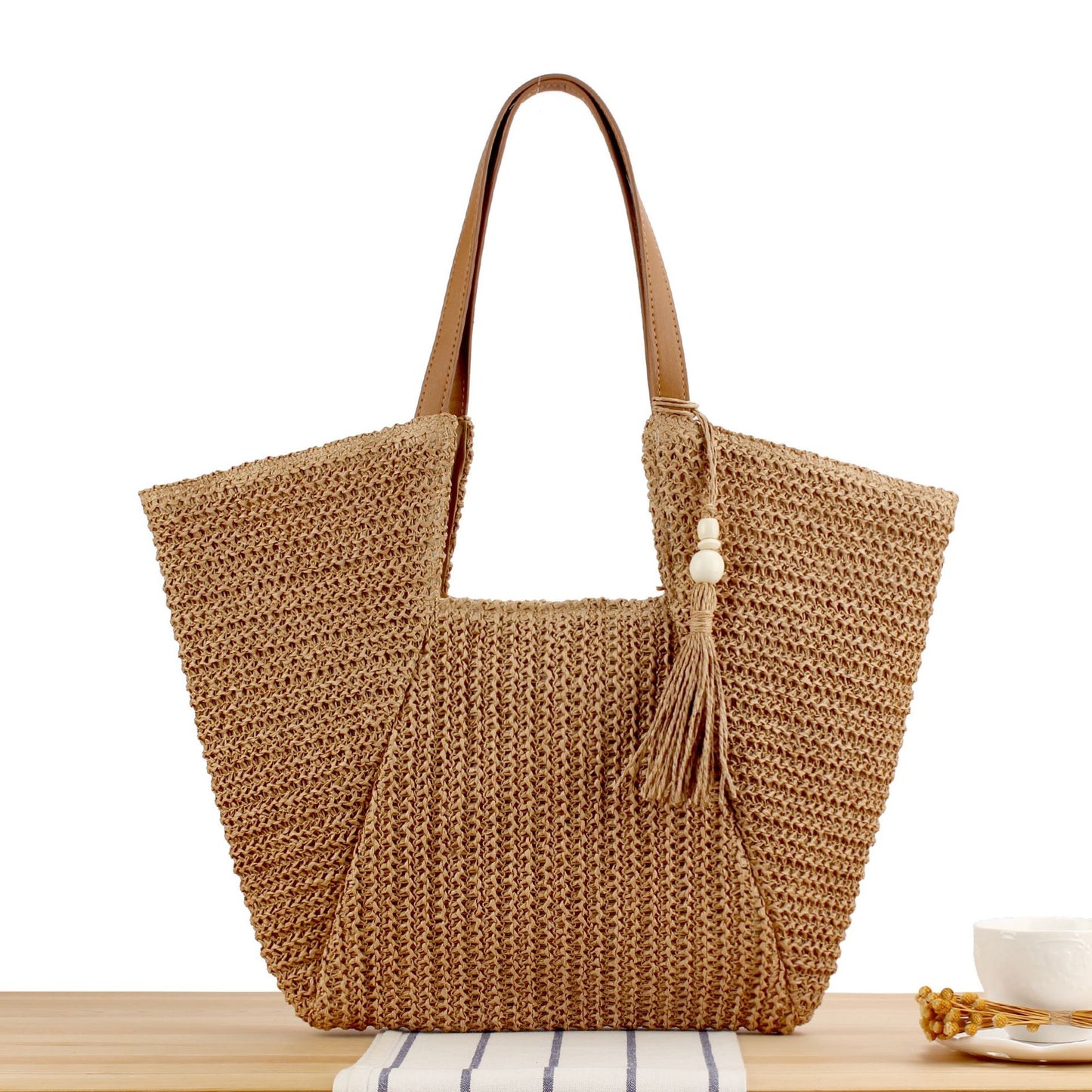 Strandtasche Aus Natürlichem Geflecht mit Eleganten Lederakzenten Brehn