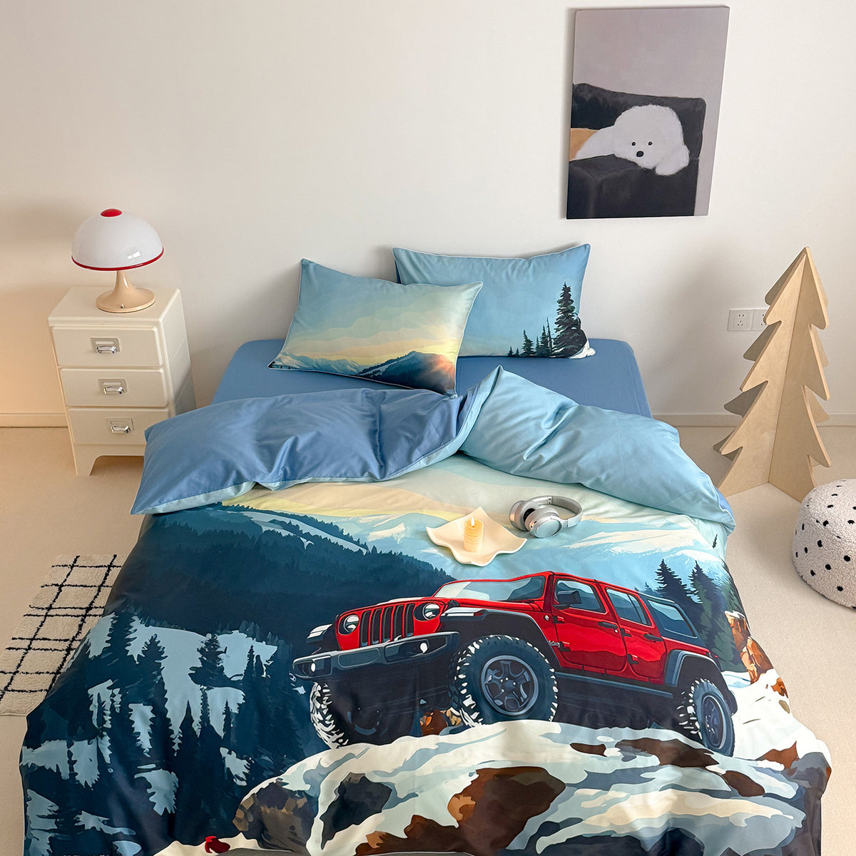 Abenteuer-Print Mikrofaser Bettbezug Set mit Off-Road Jeep Illustration