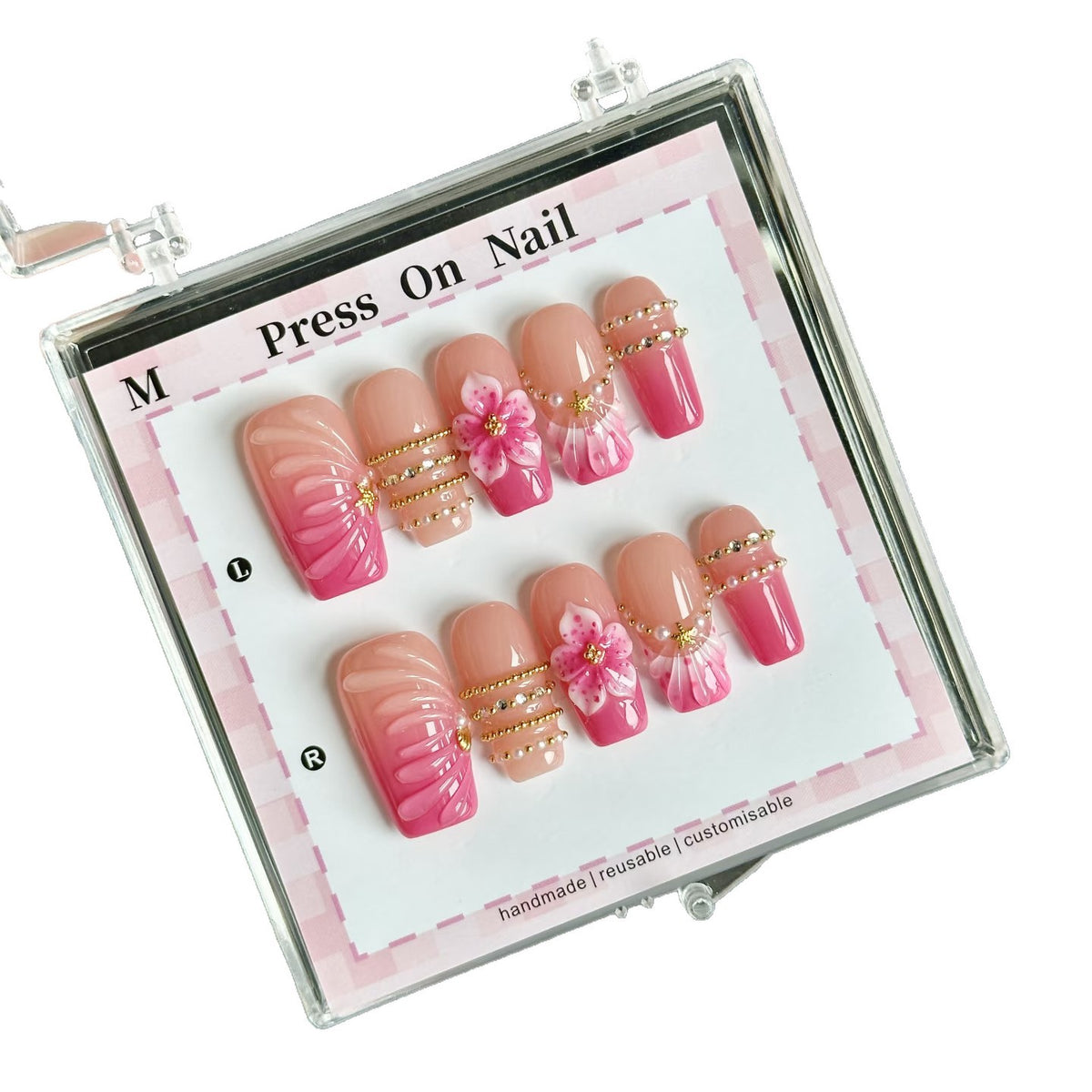 Künstlerisches Press-On-Nagelset mit floralen Verzierungen
