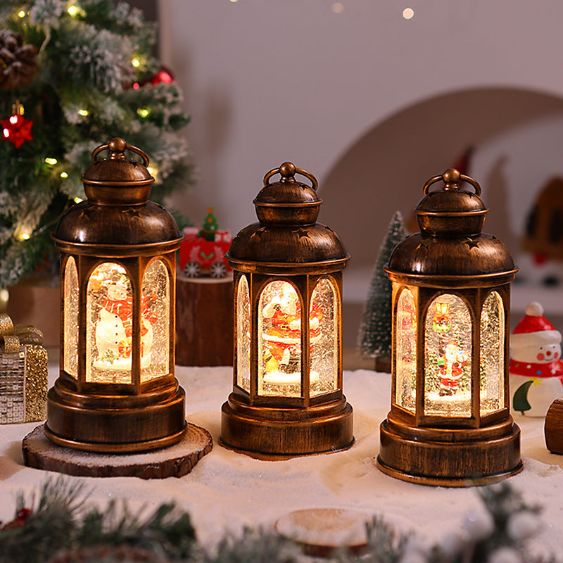 Beleuchtete Weihnachtslaterne mit Weihnachtsmann-Szene Brehn