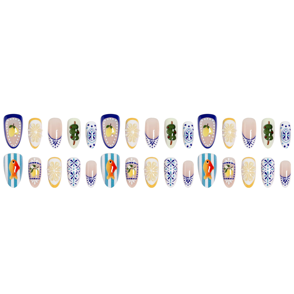 Kreatives Kunstnagelset mit floralen und tierischen Designs Brehn