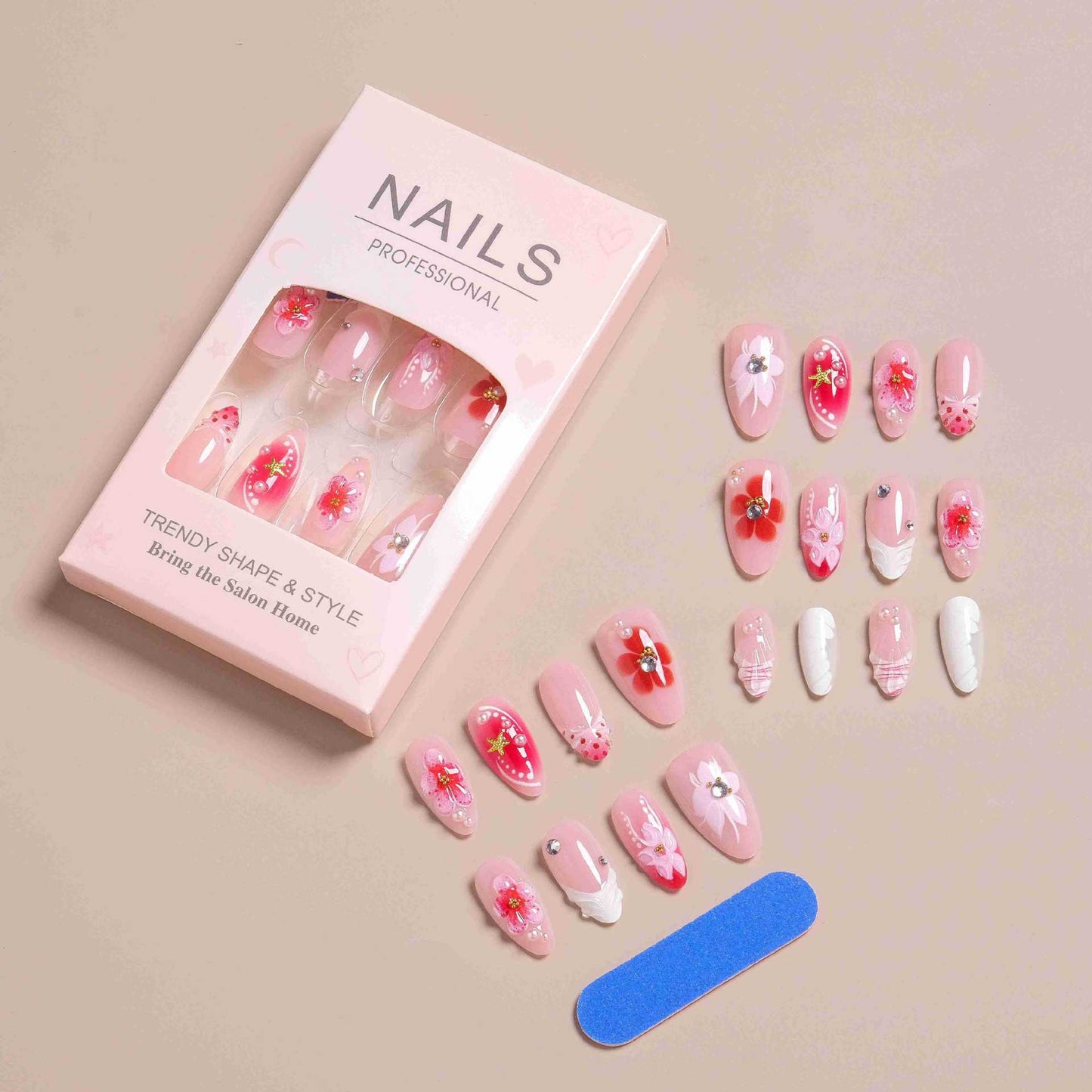 Elegantes florales Design Press-On-Nagelset Brehn
