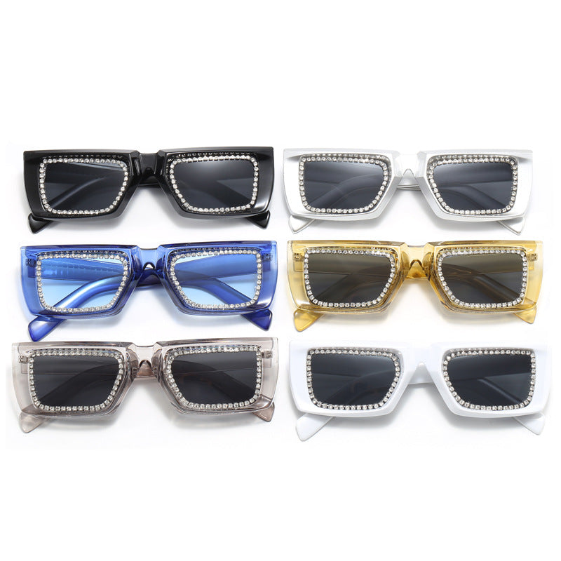 Damen extravagante quadratische Sonnenbrille mit glitzerndem Rahmen Brehn