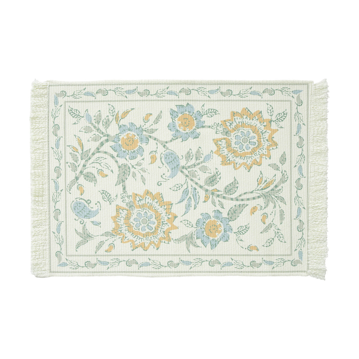 Rechteckiger Dekorativer Vintage-Teppich mit floraler webstruktur und Fransen Brehn
