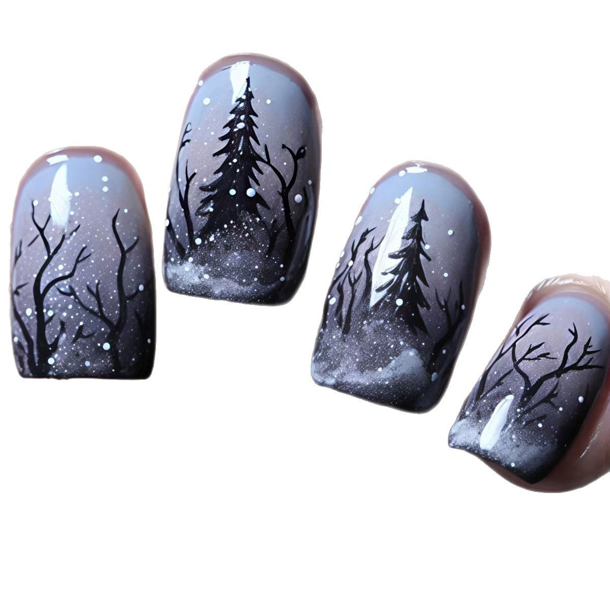 Künstliche Nagelkunst mit Winterlichem Waldmotiv Brehn