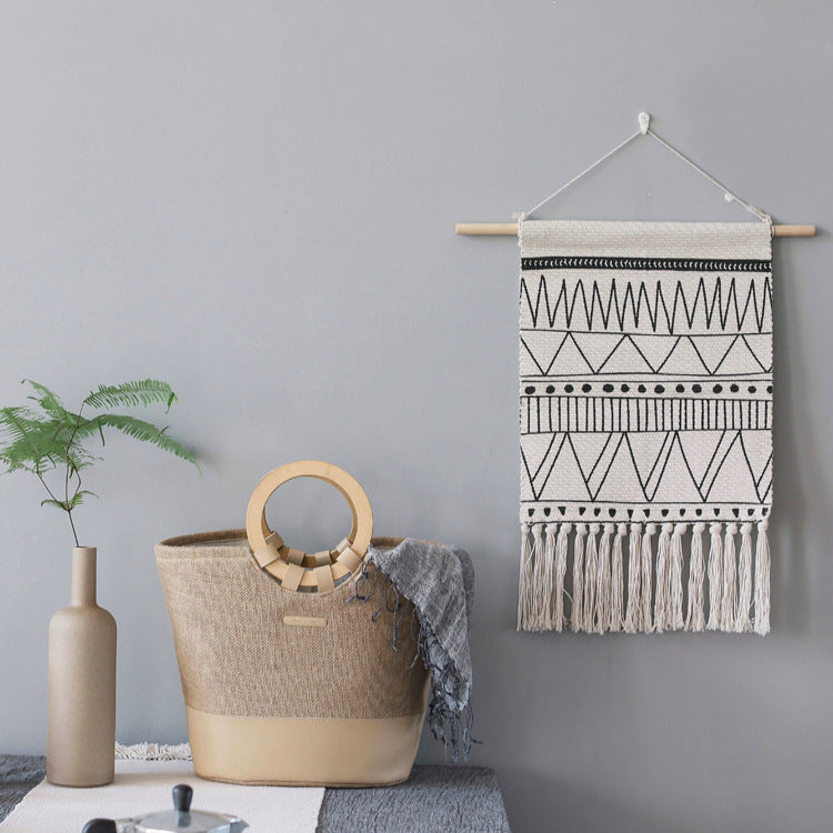 Gewebter Boho-Wandbehang mit Fransen und grafischem Ethno-Muster Brehn