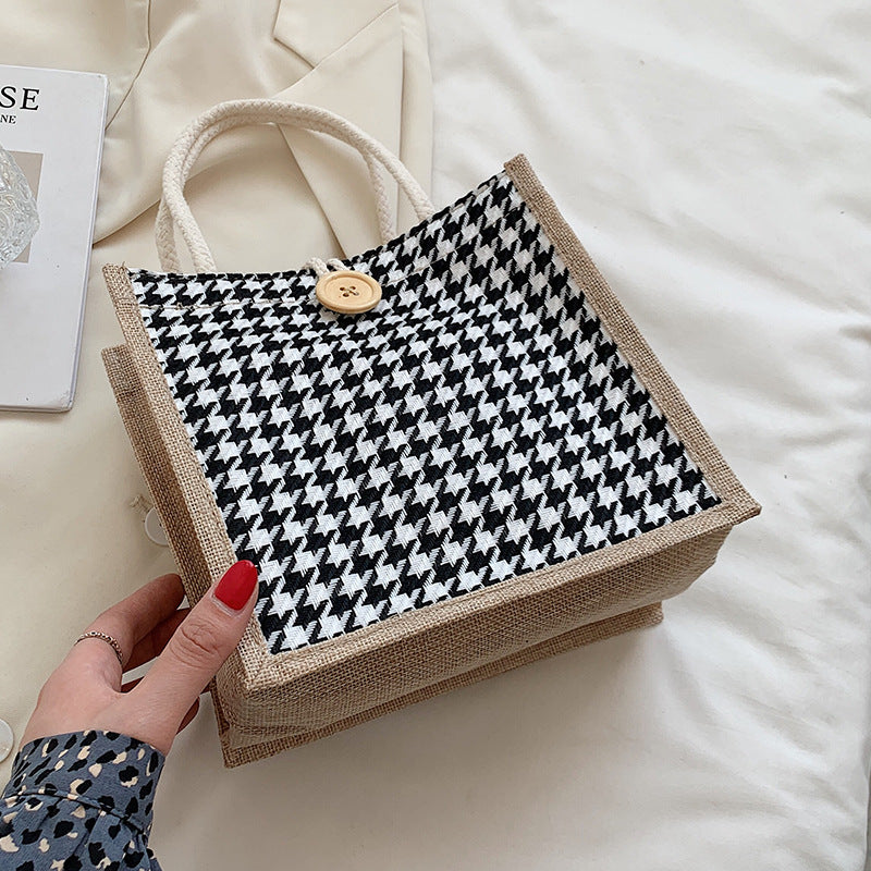 Hahnentrittmuster Canvas Tote Bag