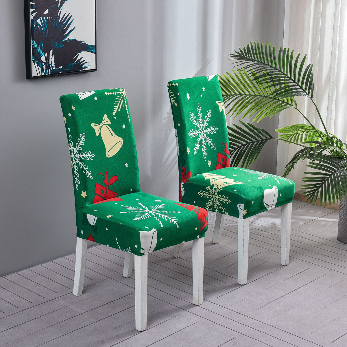Elastische Stuhlhussen mit Weihnachtsmotiv für hohe Rückenlehnen