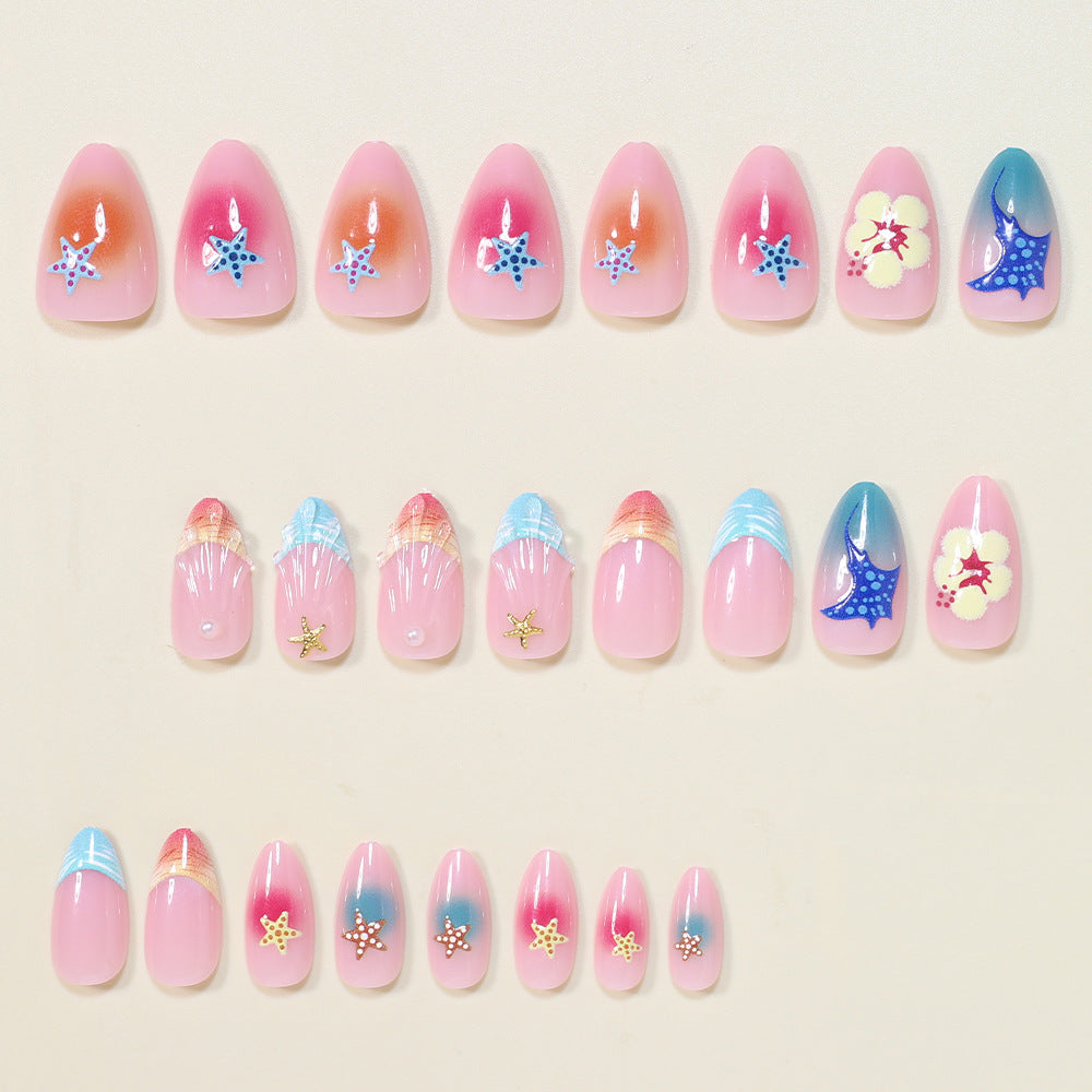 Künstlerische vom Ozean inspirierte Press-On Nagelkunst Brehn