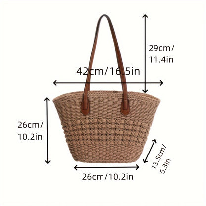 Handtasche Aus Geflochtenem Naturmaterial mit Eleganten Ledergriffen Brehn