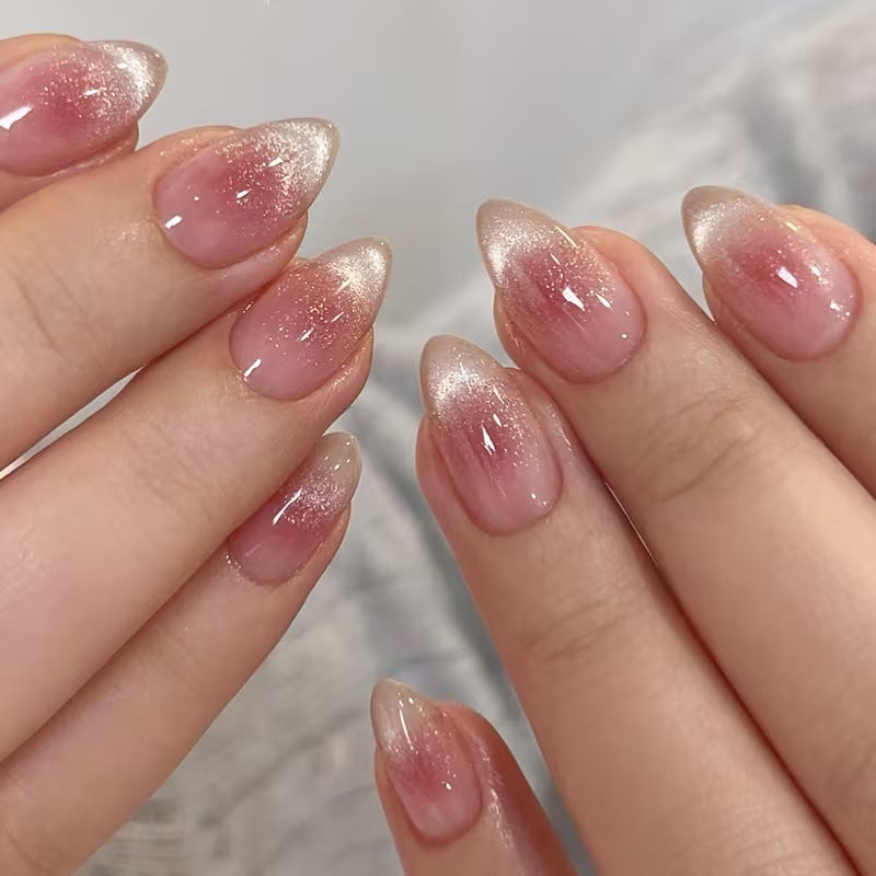 Glitzernde French Tip Press-On Nägel Brehn