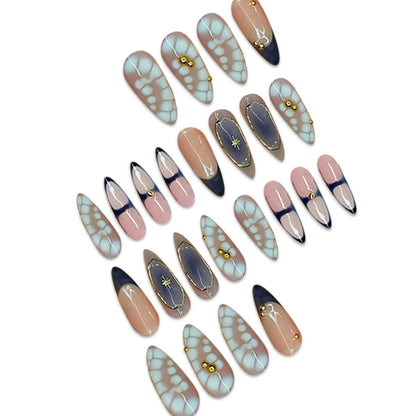 Premium Künstlerische Stiletto Press-On Nägel mit Goldakzenten Brehn