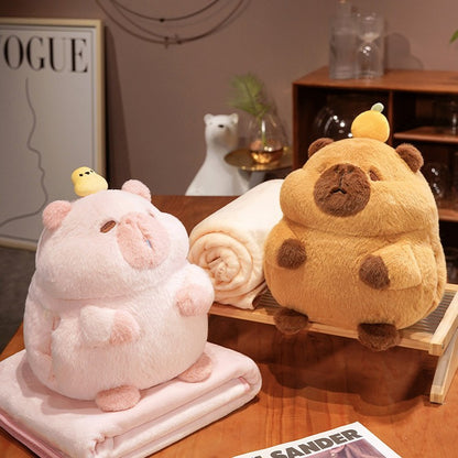 Niedliches Plüsch‑Schwein Kuschelset mit Fleece‑Decke