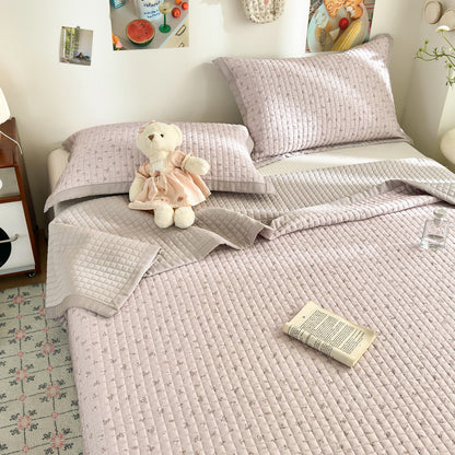 Gesteppte Baumwollbettdecke-Set mit Wendbarem Uni-Rücken und Mini Teddy Motiv
