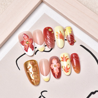 Künstlerisches Florales Handgemaltes Press-On Nagelset Brehn