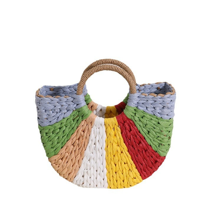 Handgefertigte Korbtasche mit Farbenfrohem Muster Brehn