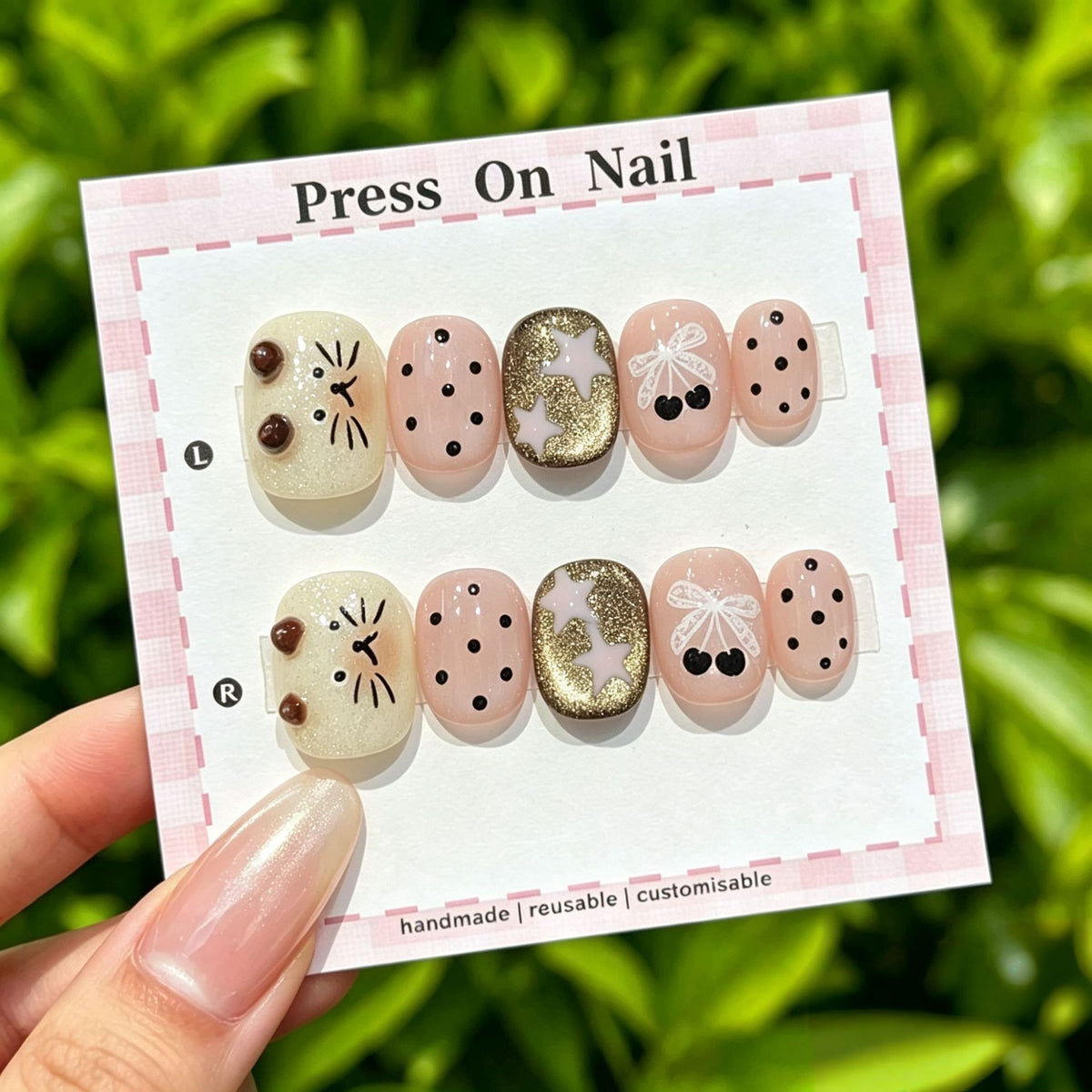 Kreatives katzenmotiviertes Press-On-Nagelset