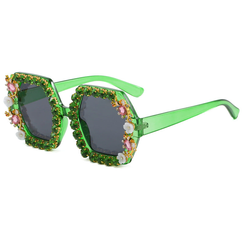 Damen extravagante Hexagon-Sonnenbrille mit Kristallverzierung Brehn