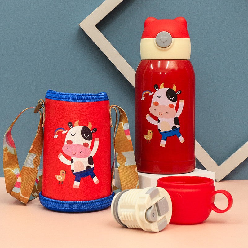 Damen Isoliertrinkflasche mit niedlichem Froschdesign und praktischem Tragegurt Brehn