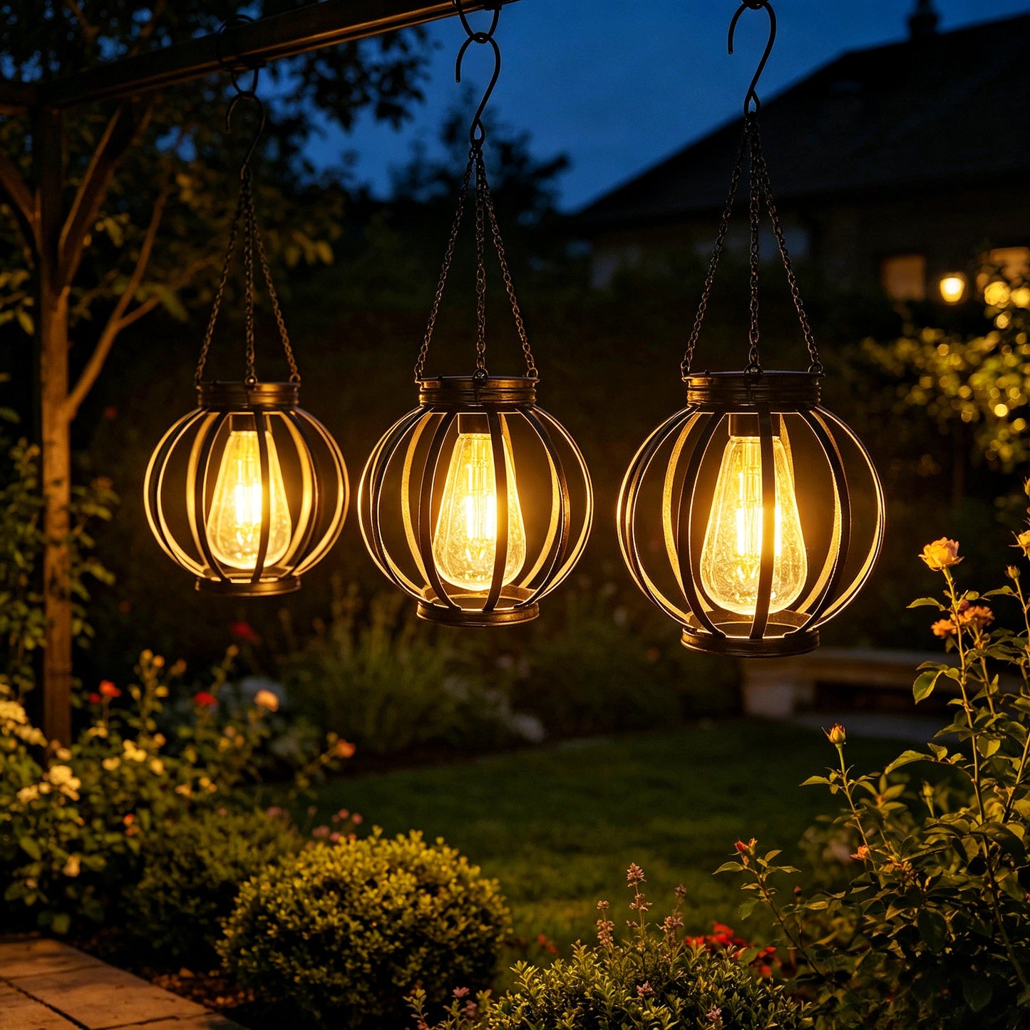 Outdoor Hängende Metallkäfig Pendelleuchte Mit Verstellbarer Kette Und Vintage Glühfaden LED Brehn