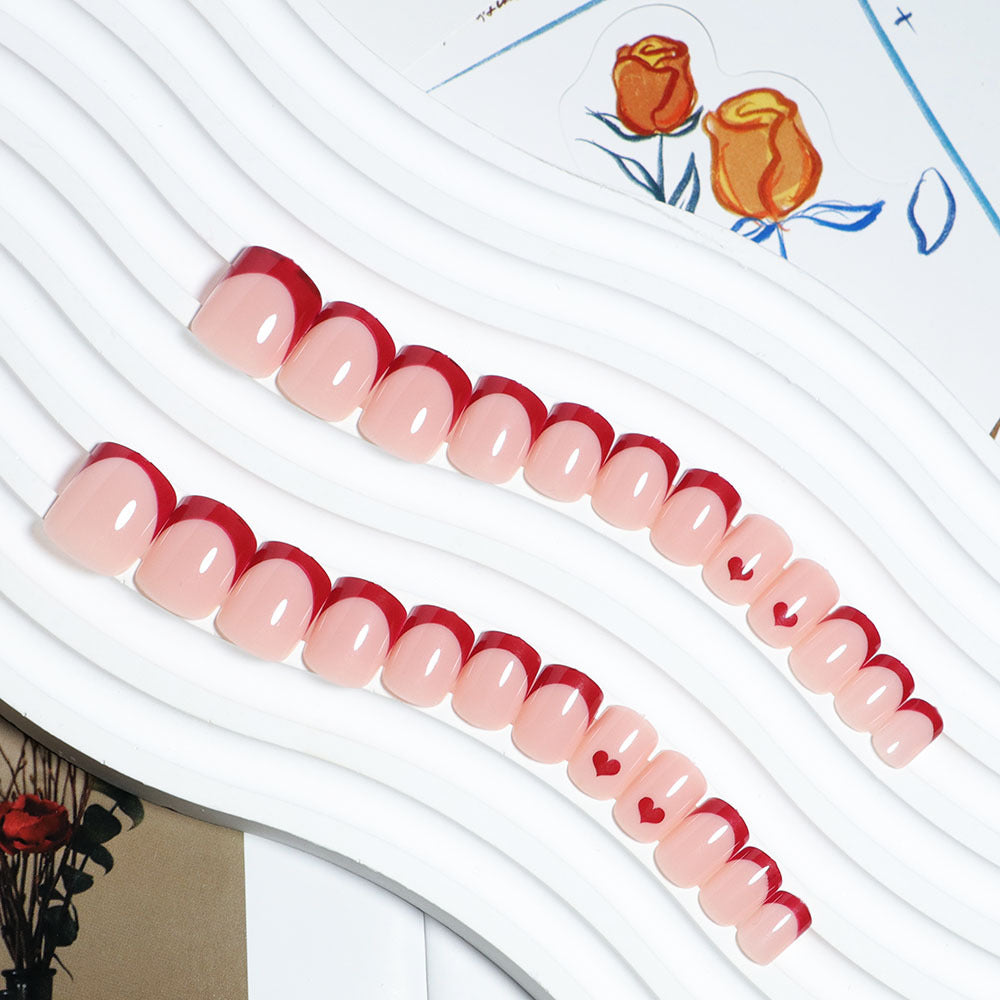 Künstlerisches Herz-Design Press-On Nagelset Brehn