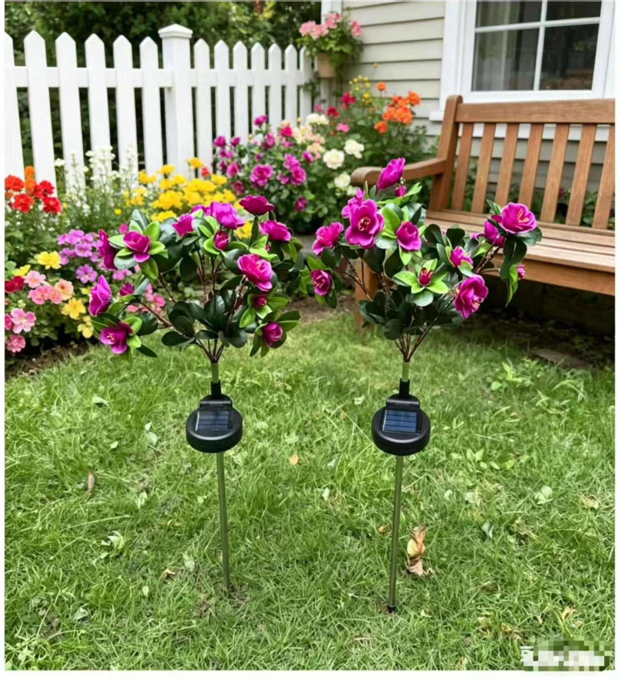 Solarbetriebene realistische Kamellien Blumen Gartenstecklichter mit verstellbaren LED-Köpfen und Edelstahlspike Brehn