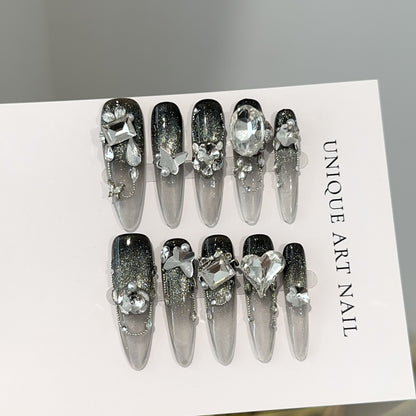 Glamouröses Stiletto Press-On Nageldesign-Set mit Kristallakzenten