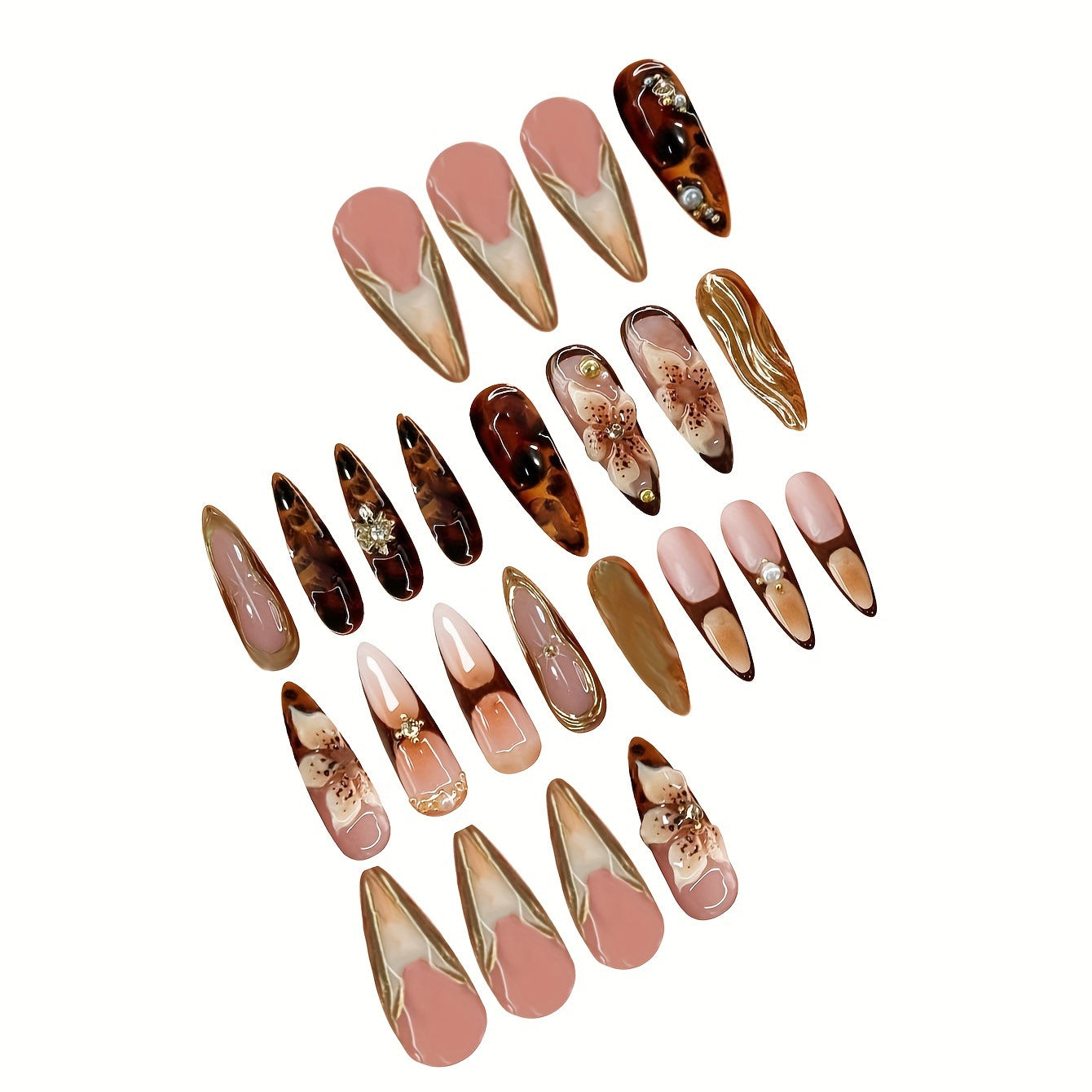 Elegante florale Acryl Press-On Nagel Set Brehn