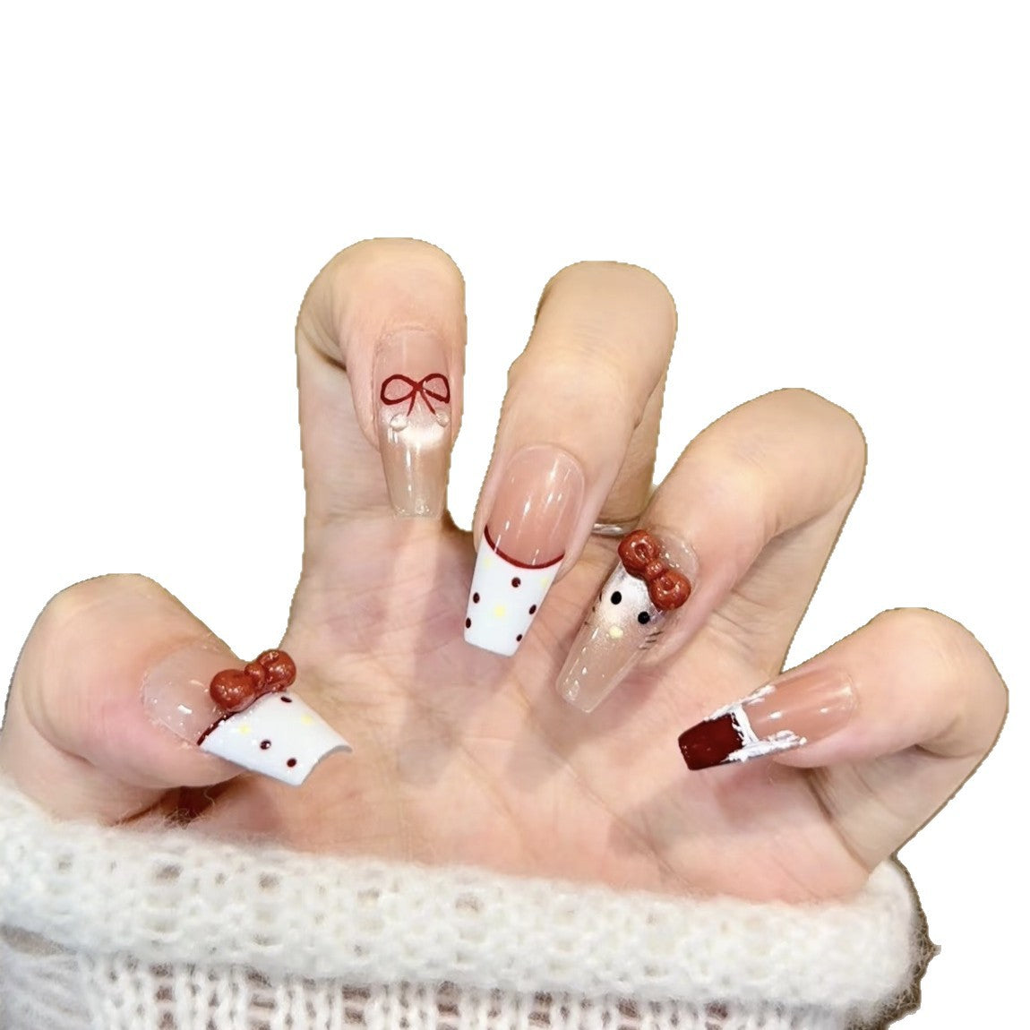 Künstlerisches Press-On-Nagelset mit skurrilen Feiertagsdesigns Brehn