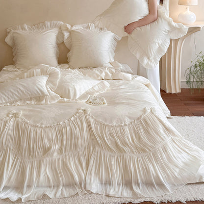Luxe Falten Voile & Jacquard Rüschenduvet Ensemble mit Volant Euro Kissenbezügen
